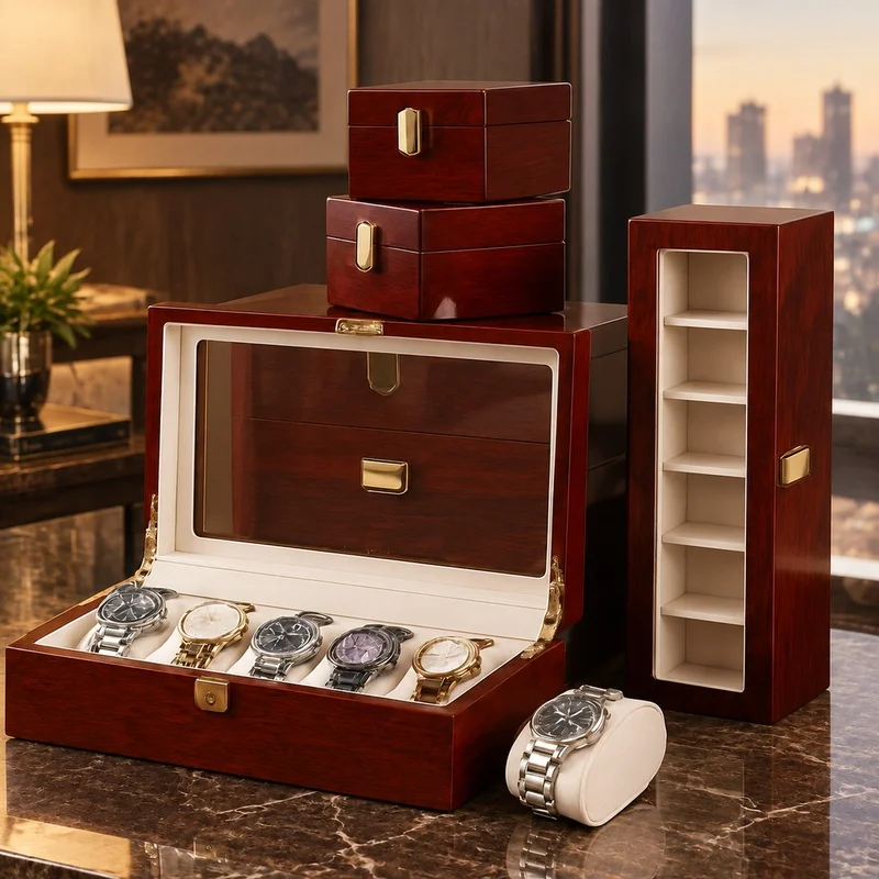 Sophisticated Wooden Organizer with Multiple Slots for Watches and Jewelry, Offering 1 to 12 Compartments, Perfect for Both Men
