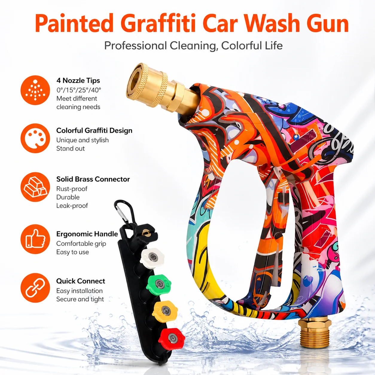 Colorful Graffiti High Pressure Water Gun Kit with 1L Foam Cannon, 1/4