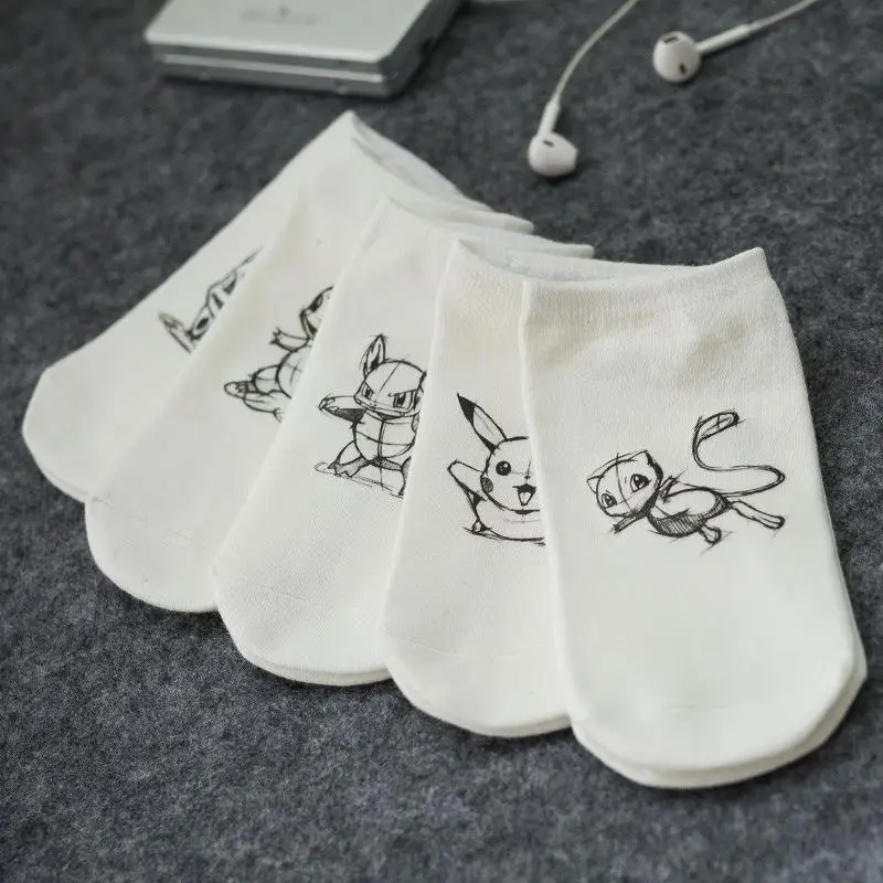 Anime Pokemon Pikachu Figure Cotton Socks Pokemon Squirtle Charmander Bulbasaur Anime Cosplay Men Women Socks Summer Short Socks