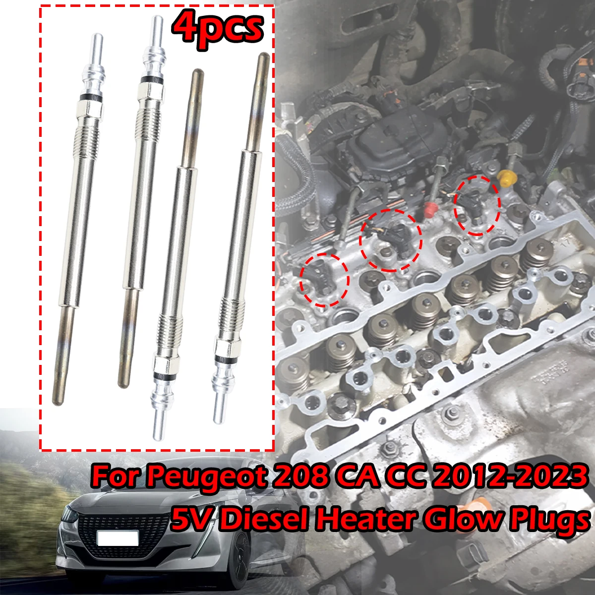 

4pcs/kit For Peugeot 208 CA CC 2012-2023 1.4 1.6 HDi Rifter 5V Diesel Heater Nickel Plating Glow Plugs 1612736680 5960E6 5960K6
