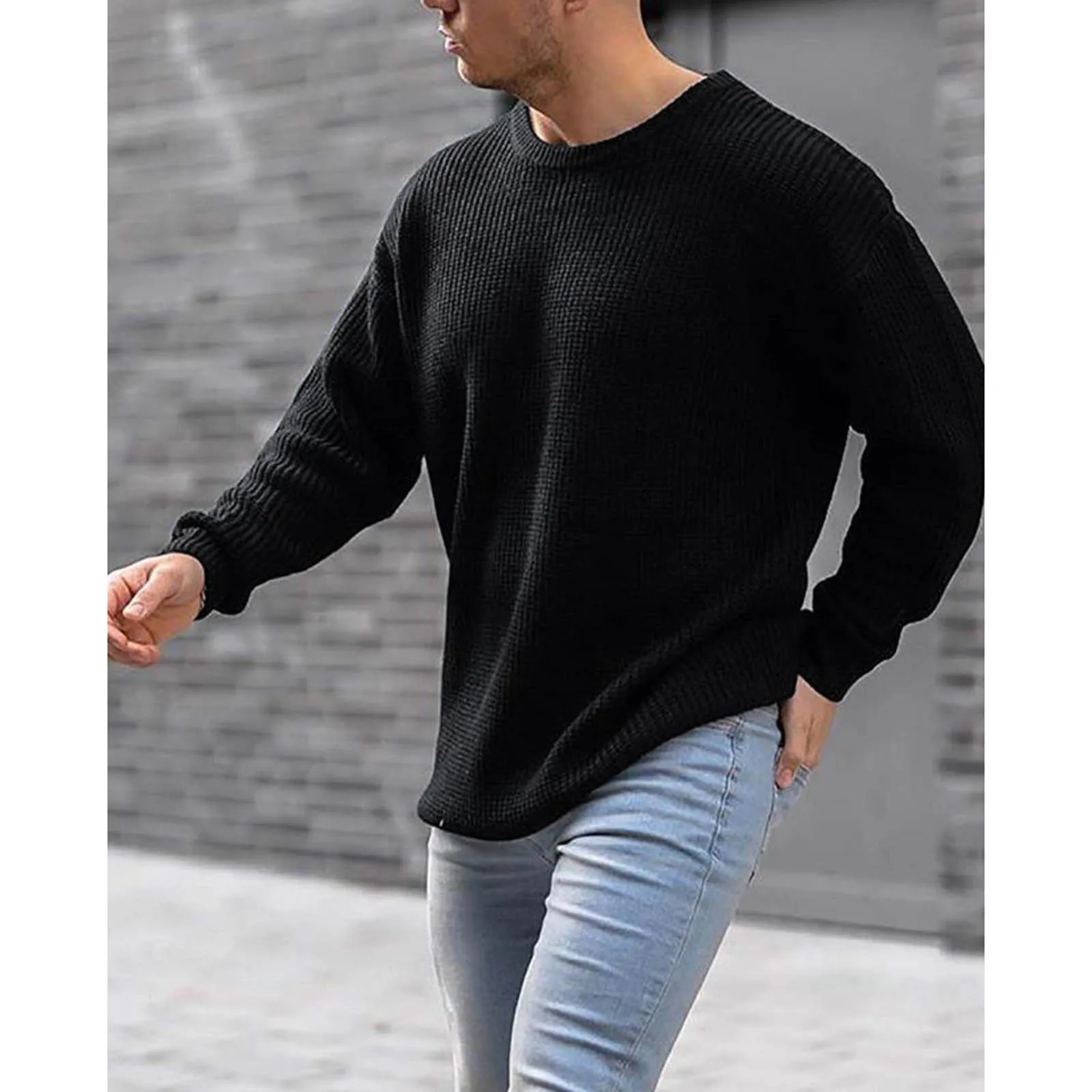 Men Autumn Winter Long Sleeve Solid Sweater Loose Cotton Sweater Pullovers Men High Elasticity Fashion Male Pullover