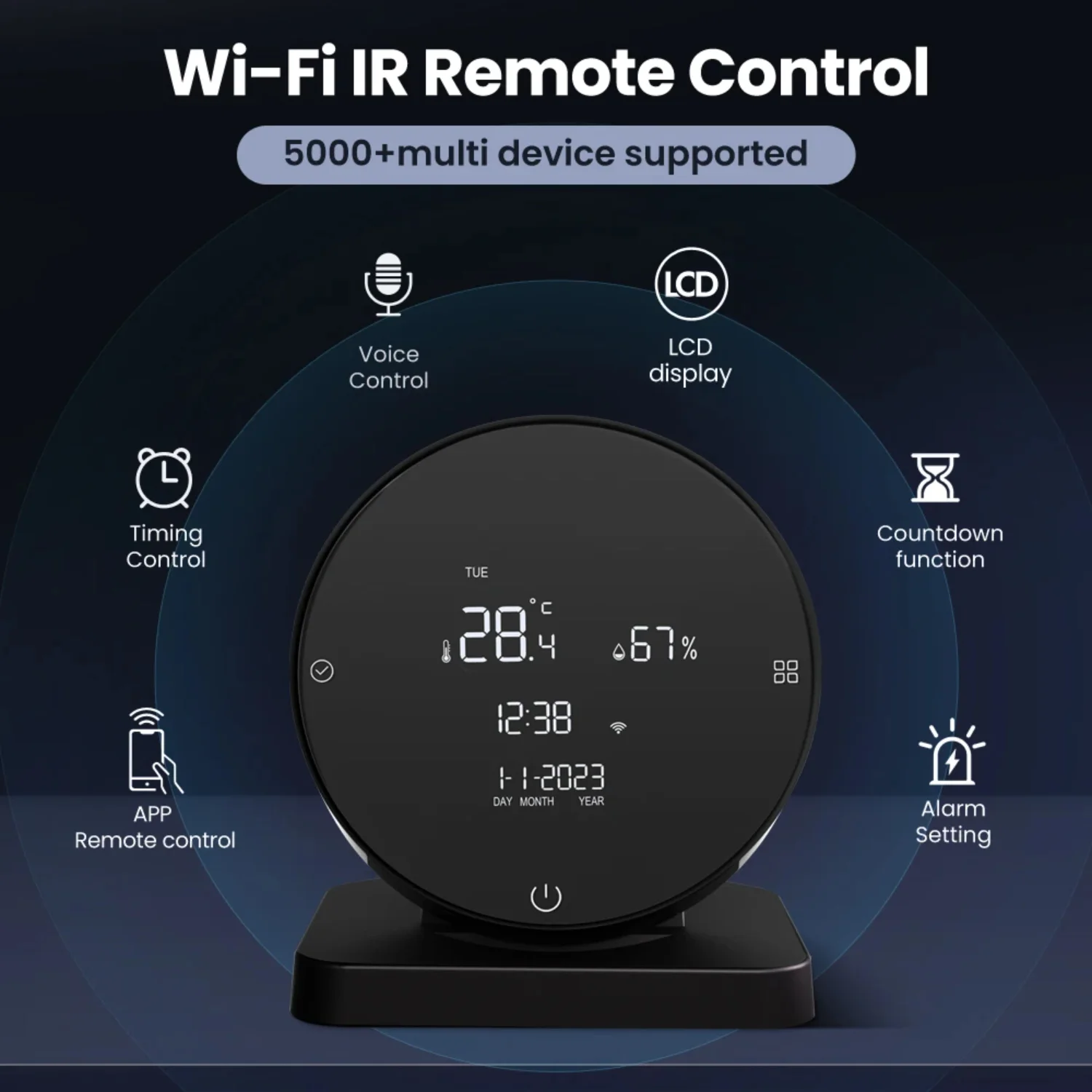 جهاز تحكم عن بعد WiFi IR مع شاشة عرض دقيقة لدرجة الحرارة والرطوبة، الأشعة تحت الحمراء الذكية لرموز Alexa الجديدة Iptv الذكية iptv النقاب