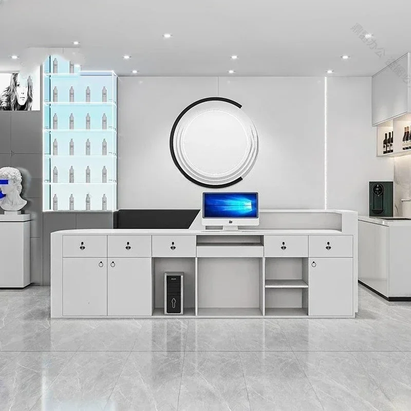 مكاتب استقبال فريدة من نوعها في الصالون، أرفف حديثة، مطعم أفضل مكاتب استقبال الشركة، تصميم أثاث طويل Escritorio العصري #6