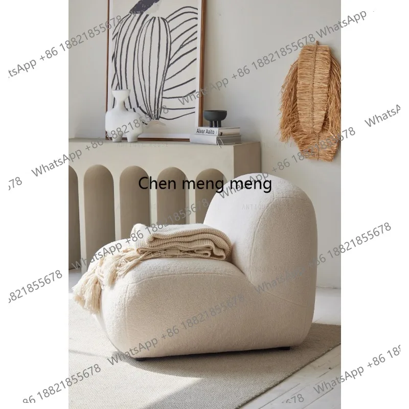 Geometric Wabi-sabi Sheep Skin Fabric Modern Living Room Furniture Casual Leisure Sofa Chair Beige Sofa White Single Sofa Chair