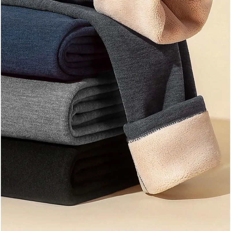 Men's Warm Pants with Thickened Plush Bottom Lamb Fleece Warm Cotton Wool Pants Student Autumn Pants Plush Pants Winter Pants