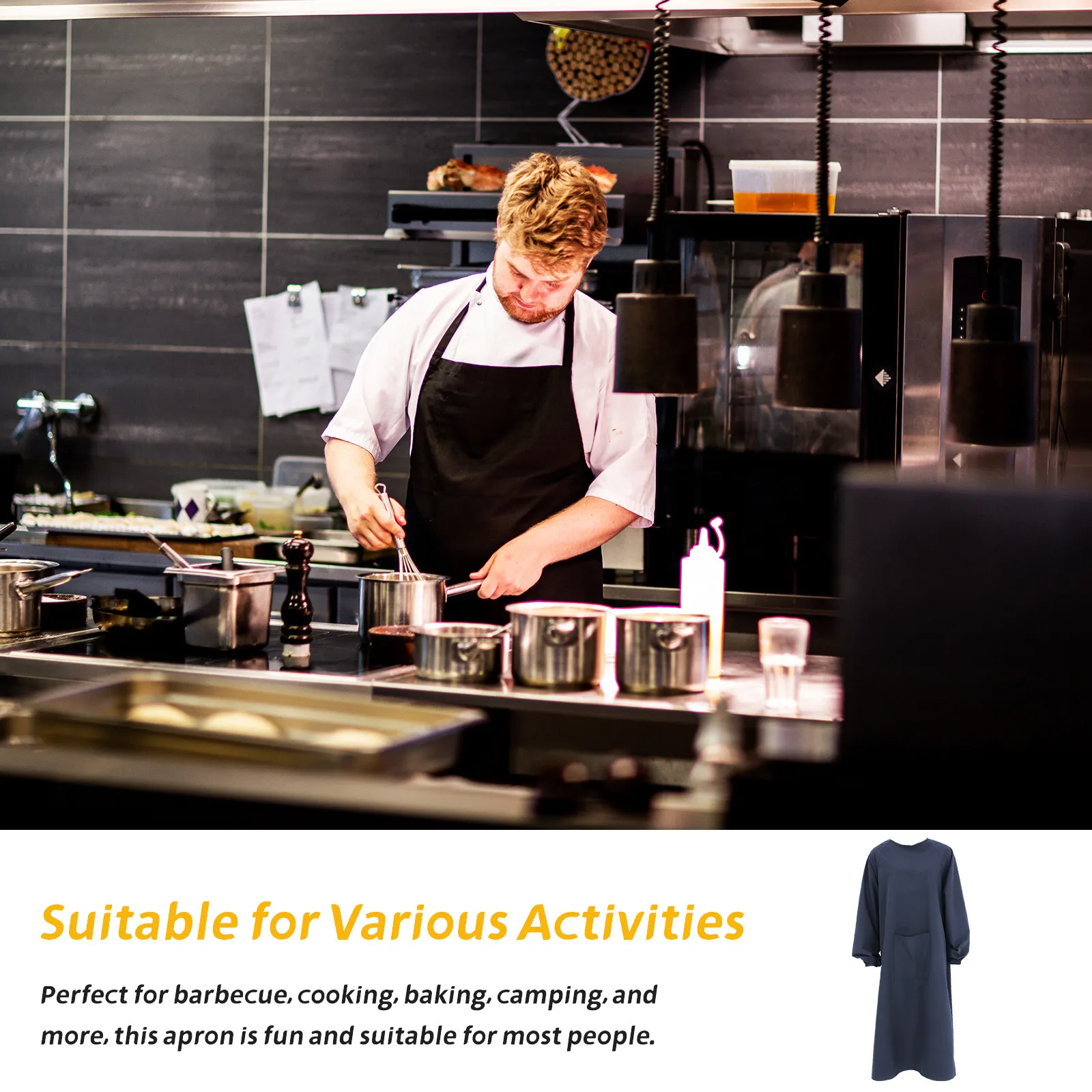 

Waterproof Oil Resistant Apron Dark Blue Long Sleeve for Kitchen Cooking Cleaning Lab Dog Grooming Garden Bbq Dishwashing