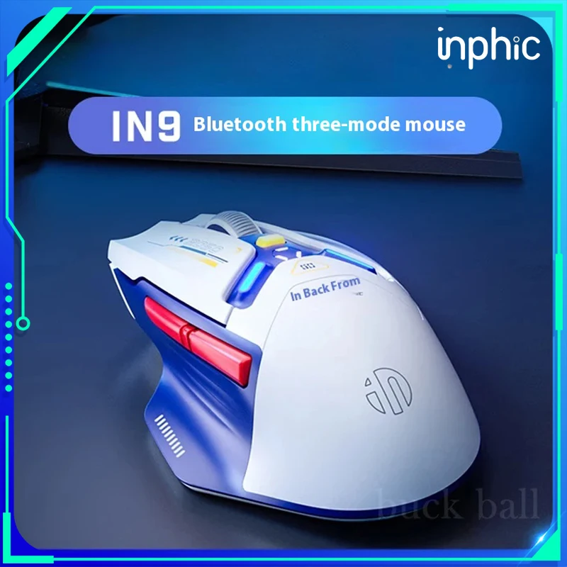 

INPHIC IN9 Wireless Bluetooth Mouse Three-mode Ergonomic Macro Gaming Mouse RGB PUBG/LOL/CSGO 10000DPI Ergonomics PC Gamer Gift