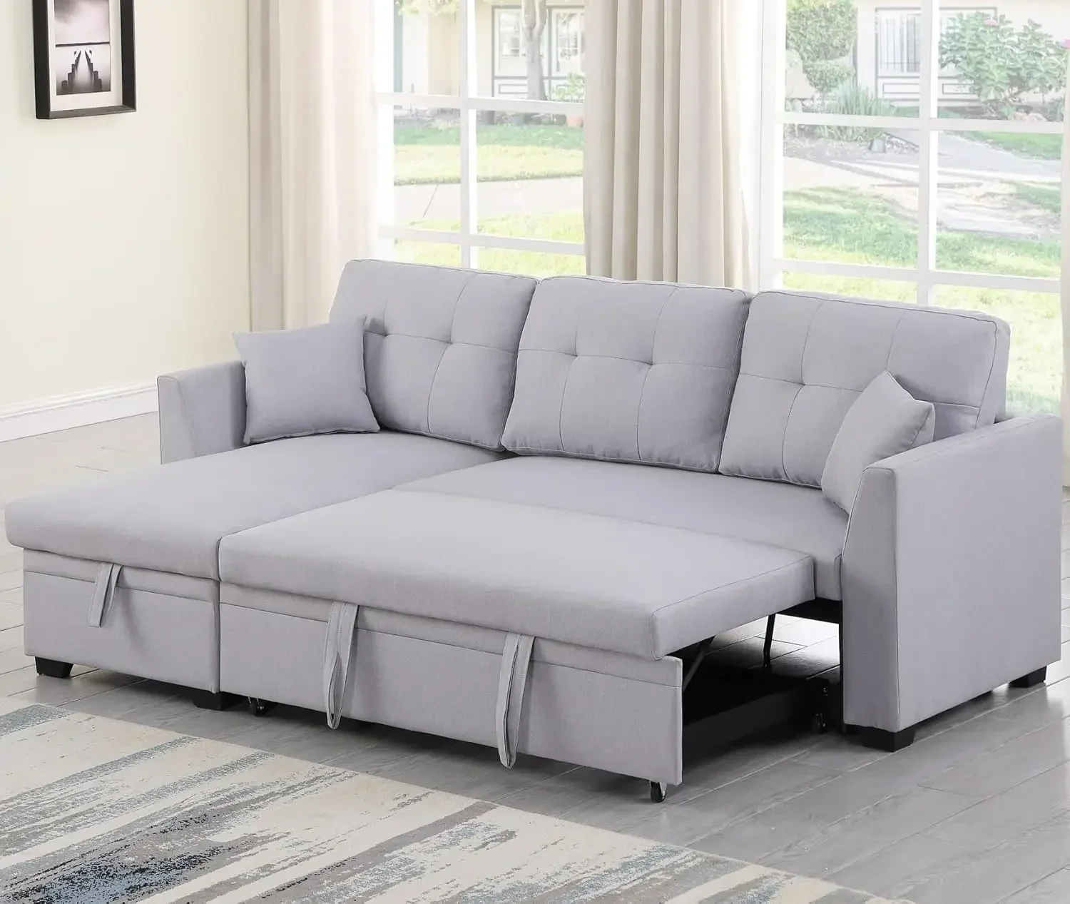 

Sleeper Sofa with Pull Out Bed, Sofa Bed Couch with Storage Chaise Loveseat Sofa Lounge Couch Reversible Sectional Sleeper Couch