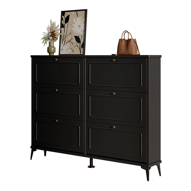

Ultra-thin shoe cabinet, extremely narrow solid wood at the entrance of the household, tipping bucket storage integrated shoe ra