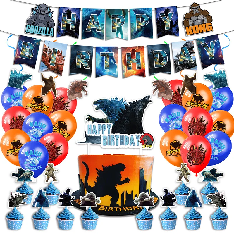 King Kong VS Godzillaed Monster Theme Birthday Party Balloons Decorations Banner Dinosaur Cupcake Topper Ballon Kids Boys Toys