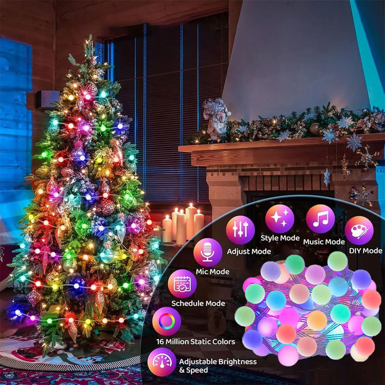 

RGB Fairy Lamp ,10M String Light with App & Remote Control Music Rhythm Timer for Halloween Christmas Indoor Bedroom Party Deco