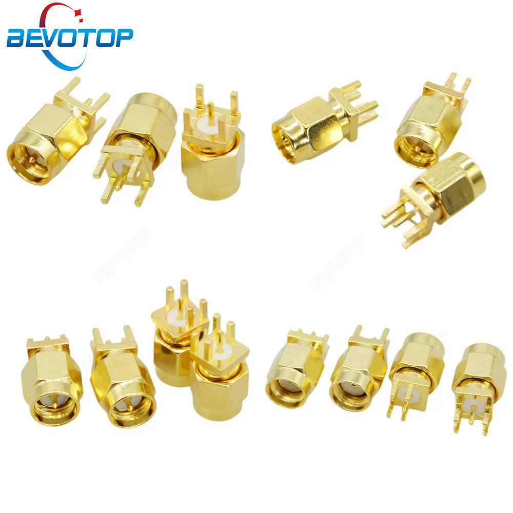 BEVOTOP 5 pcs/lot 1.6mm RP/SMA Male Solder Nut Edge PCB Clip Straight Mount Gold Plated RF Connector Receptacle Solder 50 Ohm