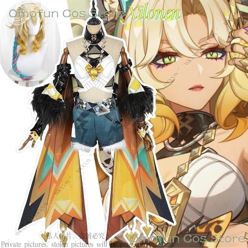 Xilonen-Genshin Impact Cosplay Costume pour femme, jeu d'anime, perruque, fête d'Halloween, tenue de jeu en plis, uniforme sexy, chat léopard Natlan