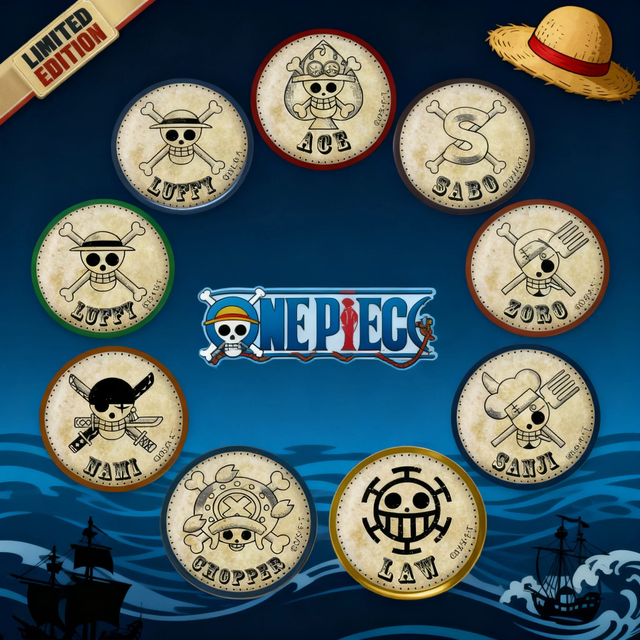 

Коллекция значков-брошей по аниме One Piece: 8 стилей с персонажами Луффи, Сабо, Эйсом. Подарок для фанатов.