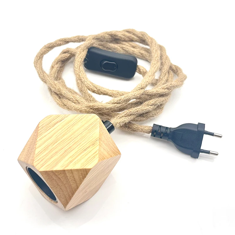 4.5M Vintage Hemp Rope Wire With  Wooden Lamp Socket Pendant Lamp Cord Set with EU Plug