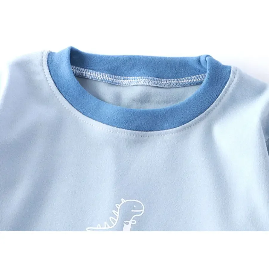 Thermal Underwear For Boys Winter Warm Base Layer Clothing Set Baby Boys Fleece Pajamas Cartoon Dinosaur Printed Homewear