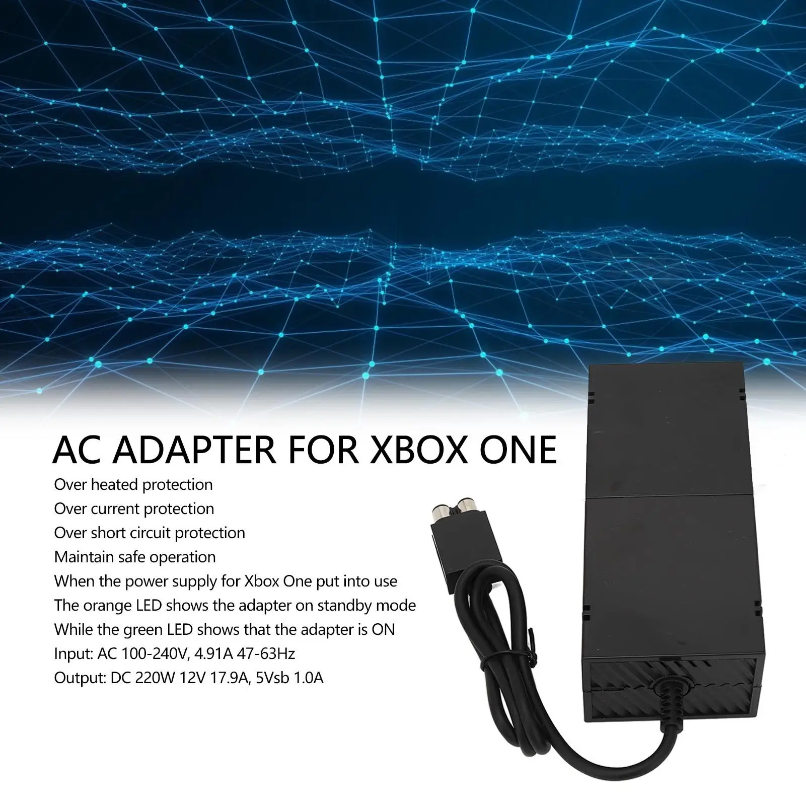 AC Power Supply Adapter Brick with Low Noise Cord and LED Indicator Light for console