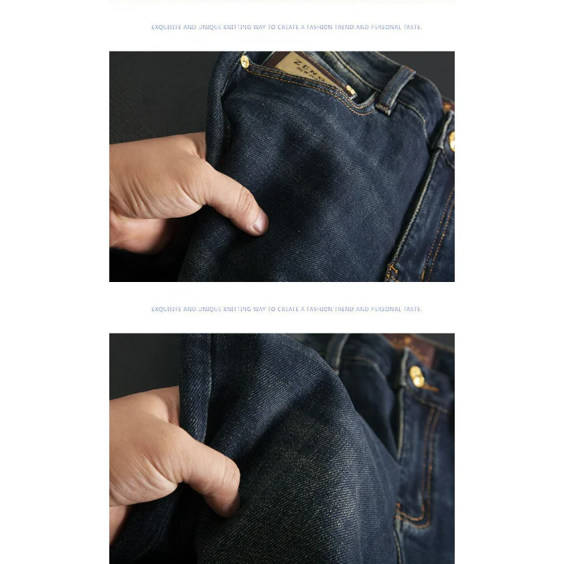 High end retro washed denim jeans for men's autumn and winter casual slim fit elastic small straight leg fashionable pants