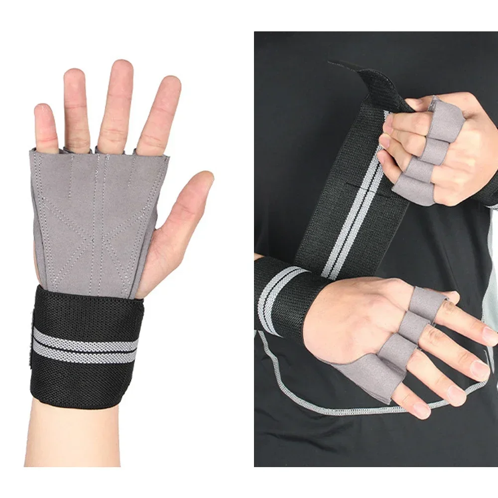 1Pair Gym Grip Fitness Weight Lifting Gloves Elastic Ventilated Wrist Wrap Support for Men Women Crossfit Training Bodybuilding