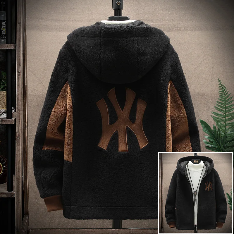 

Top Grade Lamb Velvet Men's Jacket Casual Hooded Zipper Coats Fashion Warm Wool Jackets New Male Winter Thick Designer Clothing