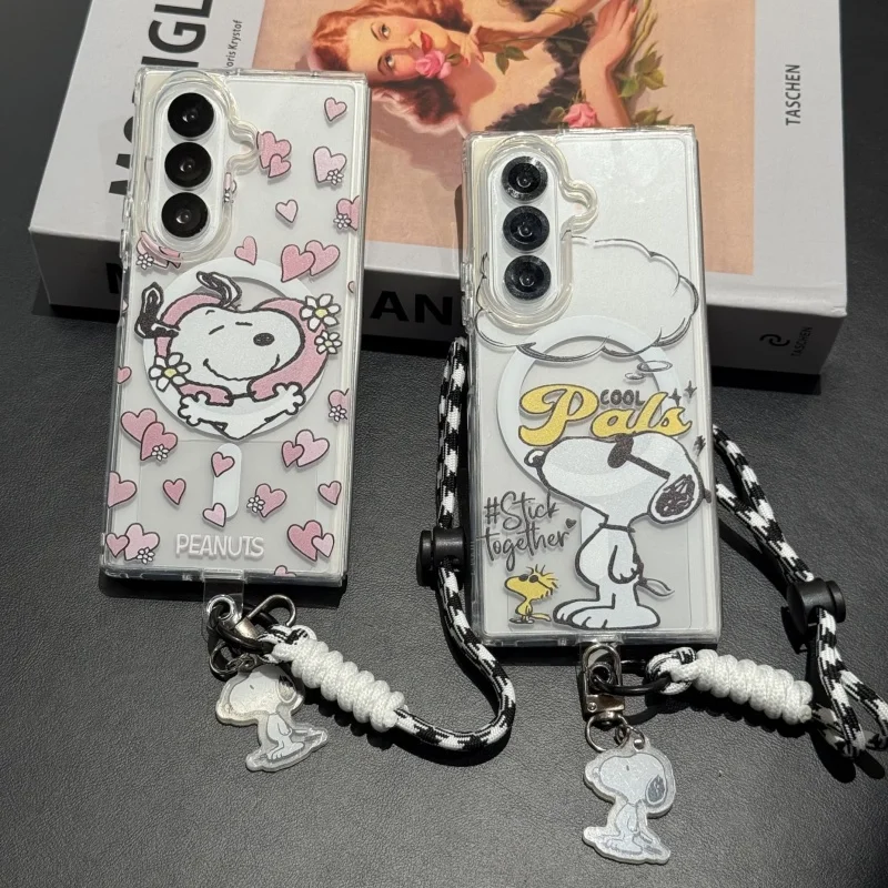 Anime funny full Screen Love Snoopy sunglasses Magsafe Wireless Charge Phone Case For Samsung ZFold 3 4 5 6 7 8 Magnetic Holder