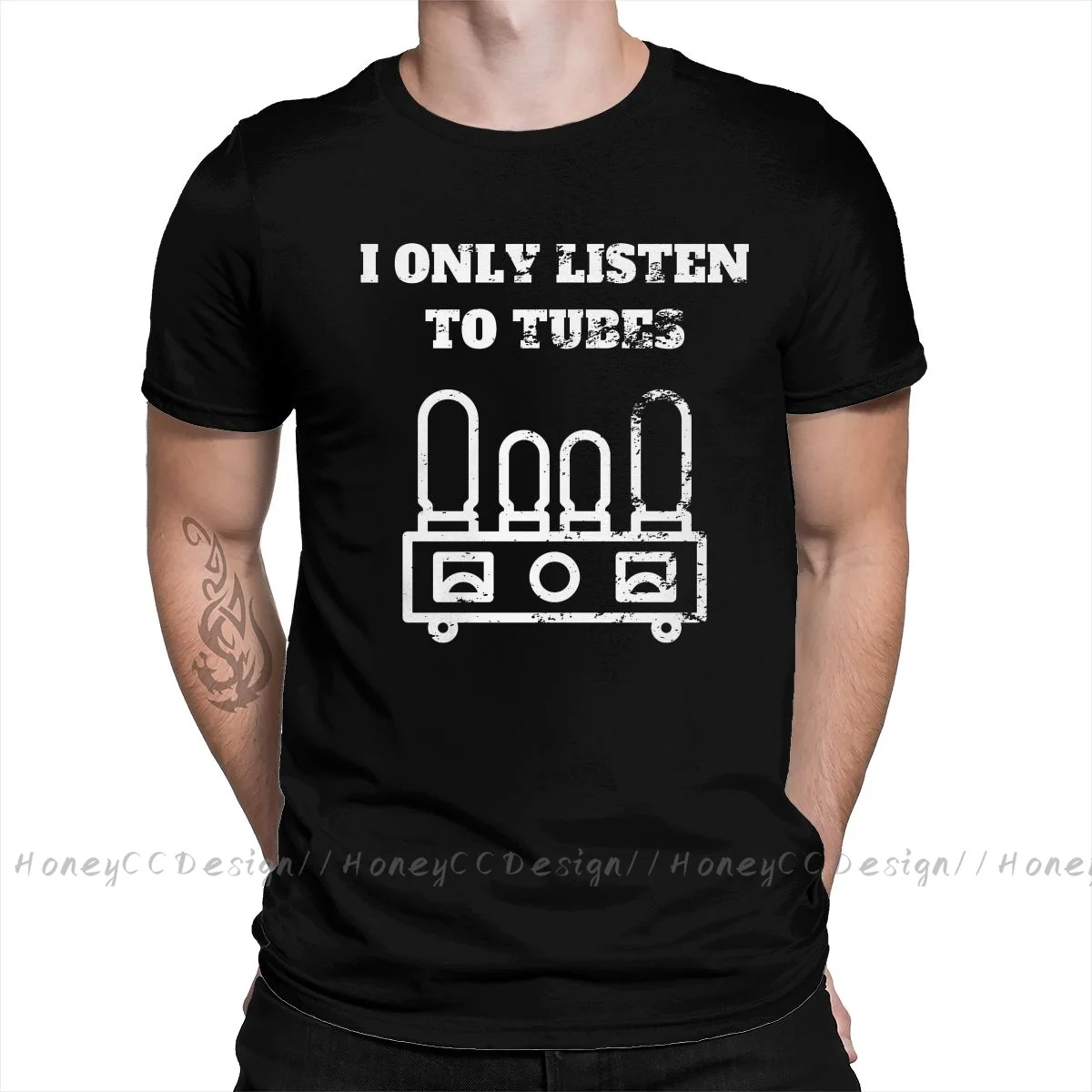 Vacuum Tube Tube Amplifier Listen To Tubes Vacuum Retro Vintage Print Cotton T-Shirt Camiseta Hombre For Men  Streetwear Shirt