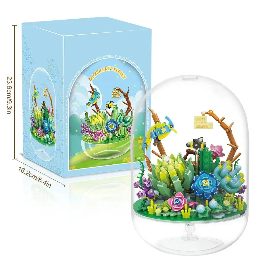 

Succulent Plant Potted Building Blocks Insect Flower Model Bricks Set With Dust Cover Home Decorations Diy Toys Gifts For Adults