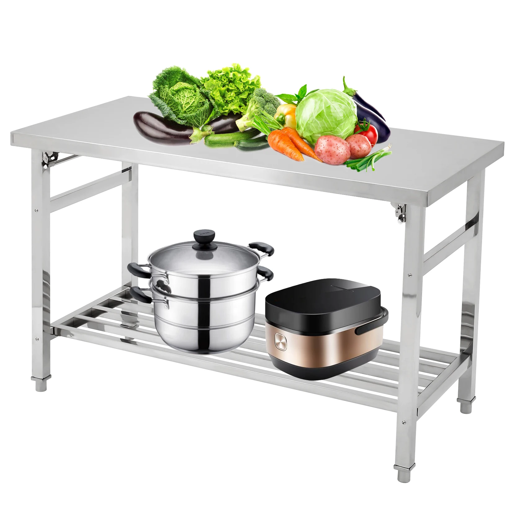 Stainless Steel Prep Table, Commercial Heavy Duty Stainless Steel Folding Work Table, Stainless Steel , Outdoor Cooking Table