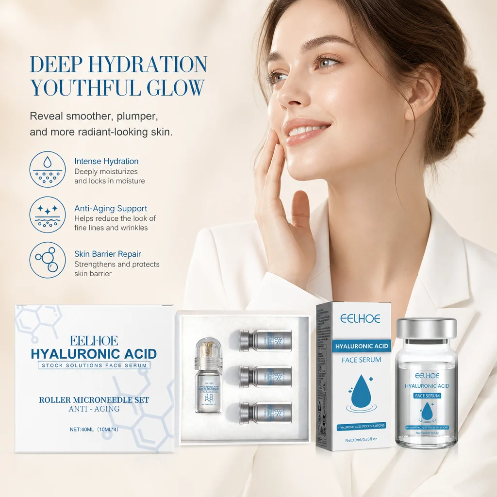 Hyaluronic Acid Serum 0.2mm Microneedle Roller Deep Hydration Skin Barrier Repair Moisturizing Reduce Fine Lines Youthful Glow
