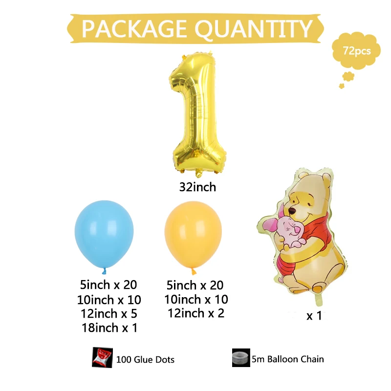 Winnie de Disney the Pooh & Tigger Piggy Pigeon, cadena de globos colorida con números dorados, regalo de ducha de cumpleaños para vacaciones, juego de globos para fiesta