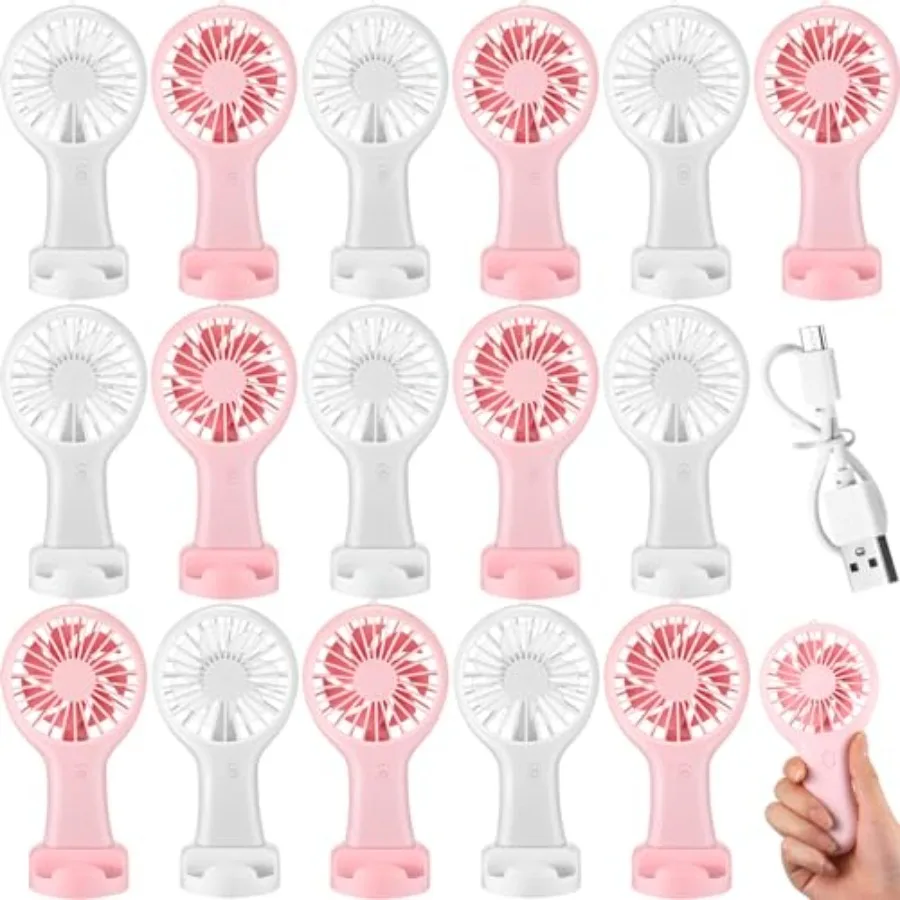 

Mini handheld fan for outdoor, beach, wedding, and desk use; ABS plastic body in pink; 3-speed USB rechargeable with compact po