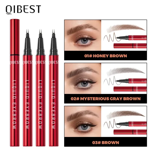 QIBEST-lápiz líquido para cejas con punta de horquilla, delineador de ojos, lápiz para pestañas inferiores, maquillaje resistente al agua, duradero, de secado rápido, lápiz para cejas ultrafinas