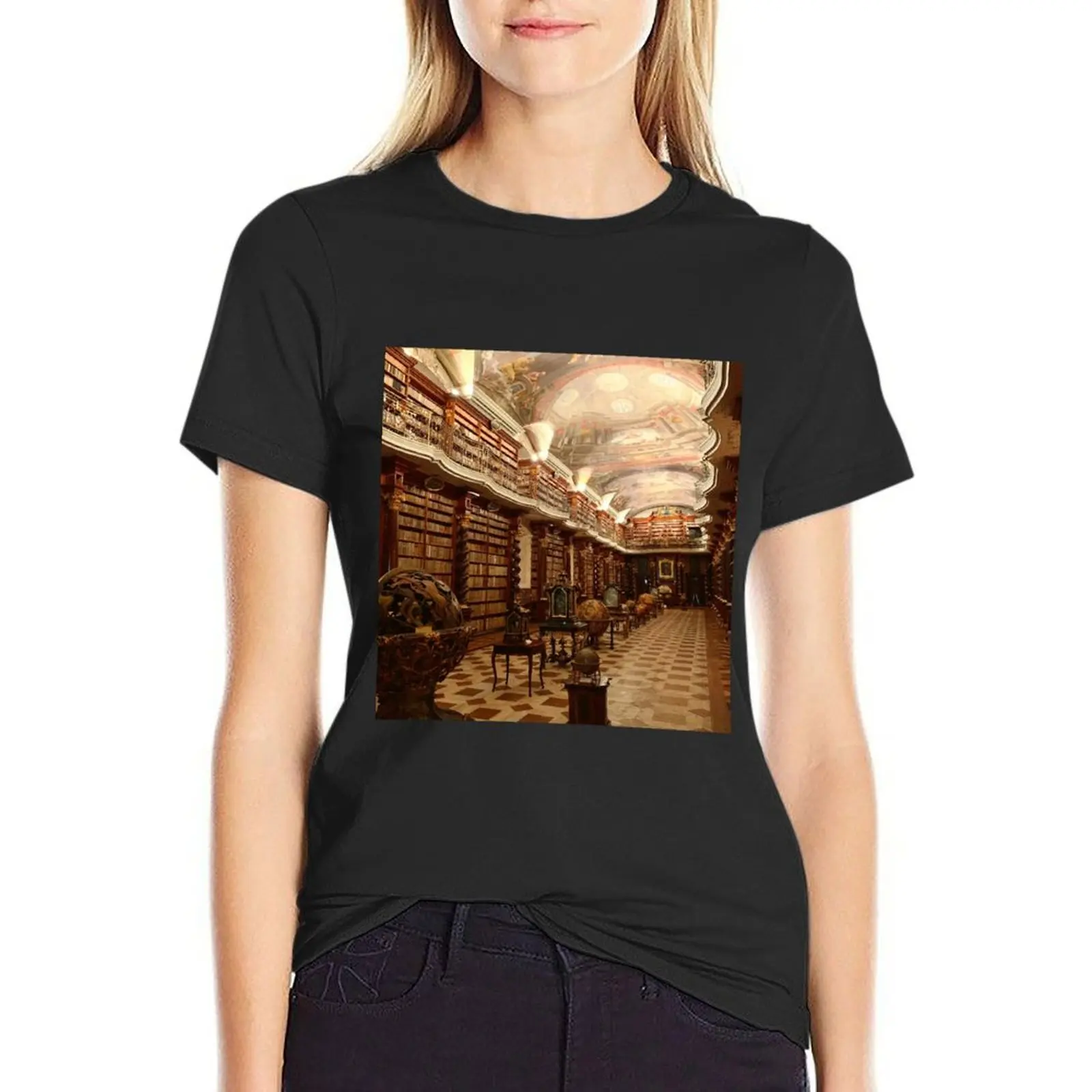 

Beautiful Old Library T-Shirt funnys blanks summer tops aesthetic clothes t shirts for Womens