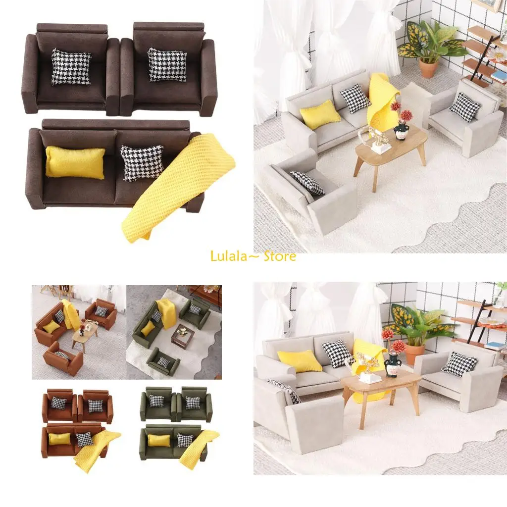 

Y4QA Modern Dollhouses Sofa Couch Decors 1/12 Scale Wooden Mini Furniture For DIY Room Accessories