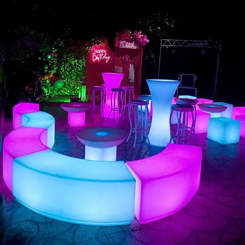 Modern Luminous LED Serpentine Bench Curved Outdoor Seating Furniture Glowing Light Up Garden Park Decor Durable Waterproof