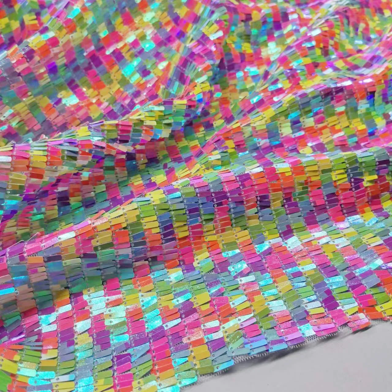 On Sale Bling Laser Magic Sequins  Mesh Fabric Skirt Cloth Wedding Shiny Material