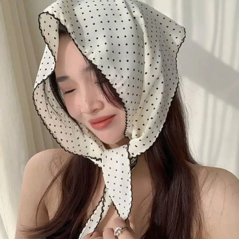 

Flower Printed Triangle Headscarf Sweet Dot Striped Head Scarf Summer Sunscreen Hair Ties Korean Pastoral Neck Head Scarves