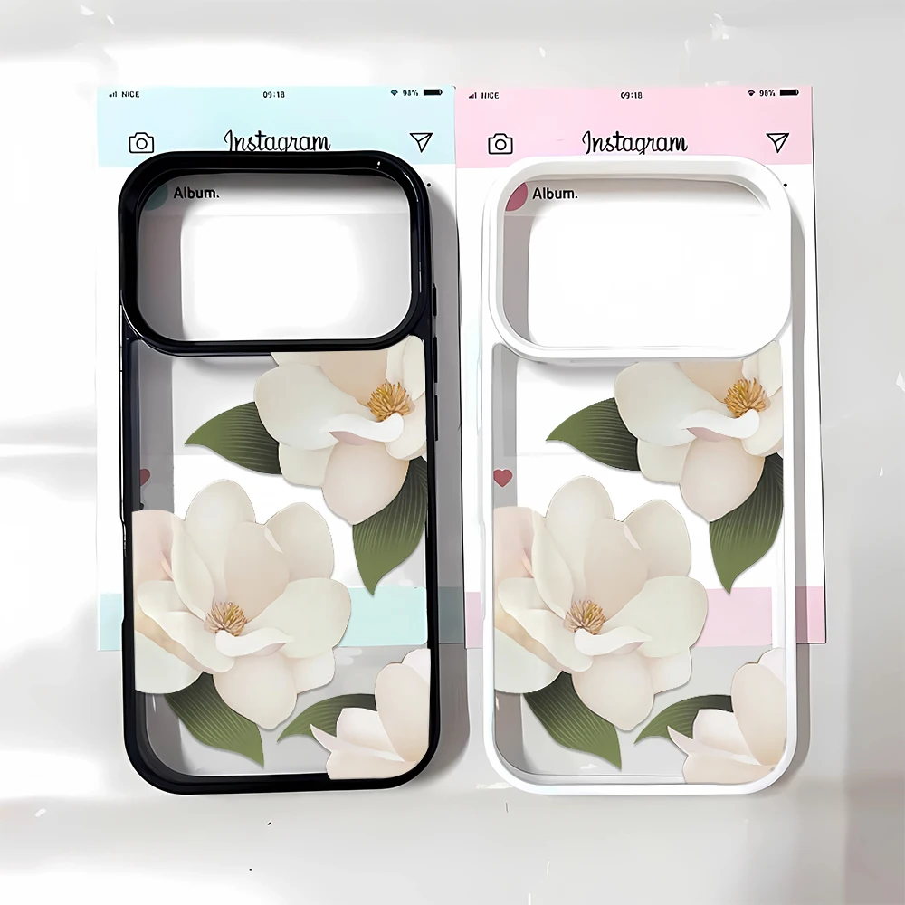 Elegante Funda Protectora Suave Magnolia Boho, Ideal para iPhone 15 Air 13 12 Plus 11 Slim Max 16 Pro Art 14 17