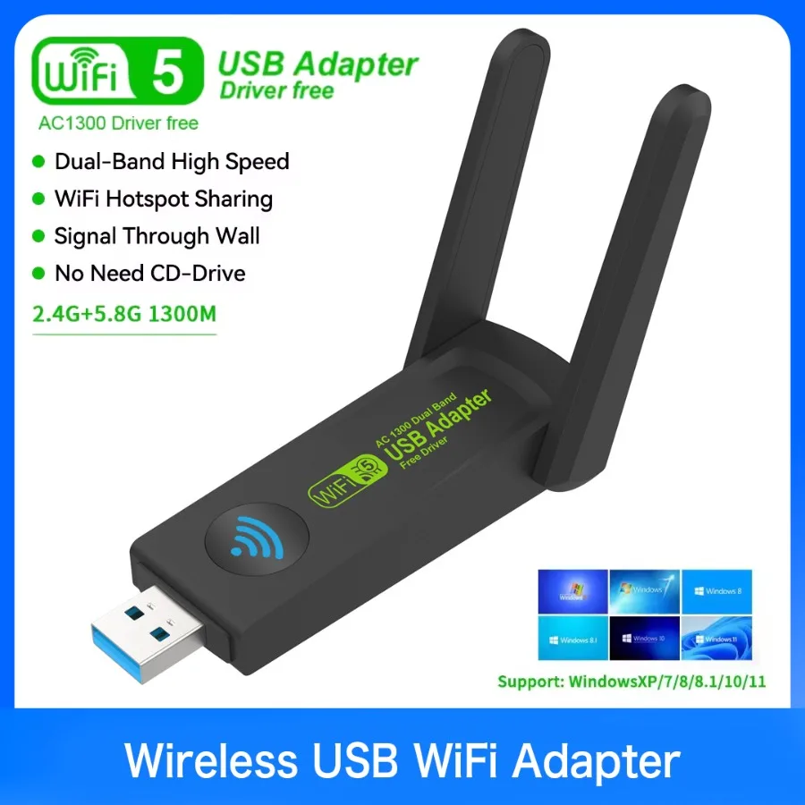 1300Mbps USB 3.0 WiFi Adapter Dual Band 2.4G+5Ghz Wi-Fi Dongle Receiver USB Wireless Network Card For Desktop Laptop Driver Free