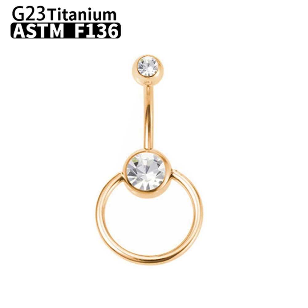 G23 Titanium Sexy Belly Button Ring Piercing Jewelry Navel Ring For Women F136 Double Bezel Setting Delicate Zircon Opal
