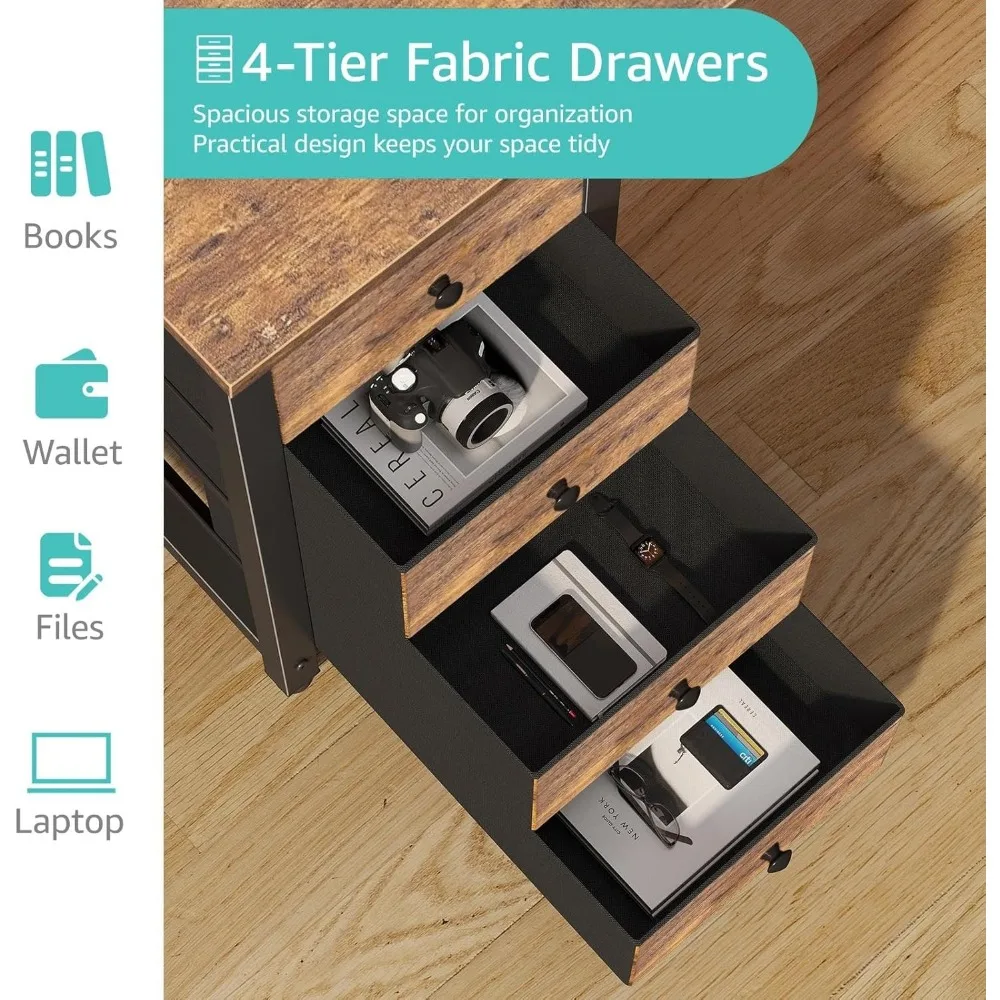 مكتب كمبيوتر بأدراج من القماش مقاس 55 بوصة - مكتب كتابة طويل للدراسة للمكتب المنزلي وغرفة النوم، تصميم بسيط قابل للعكس، مثالي للعمل #5