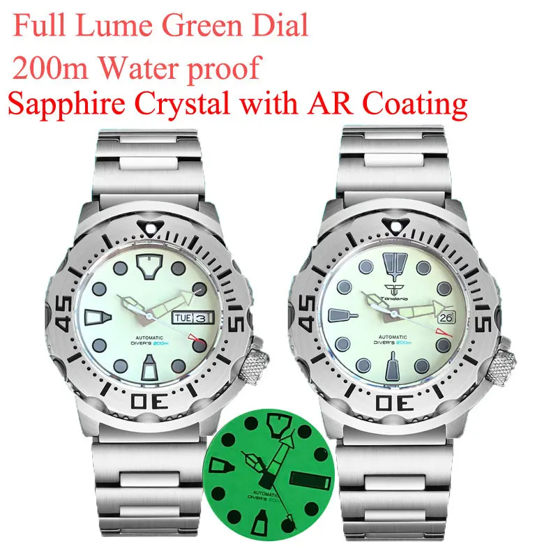 

Diving 20bar Waterproof Monster Watch Men Tandorio 42MM Full Lume Beige White Dial Auto NH35ANH36A Watch Sapphire Glass AR Coat