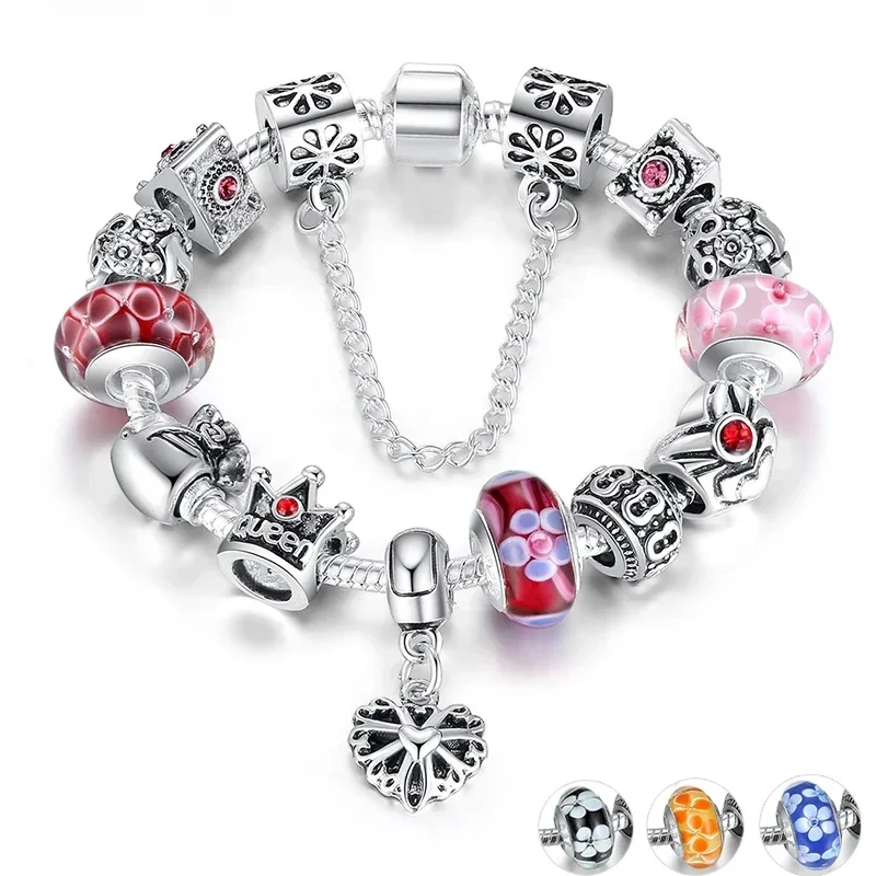 Queen Jewelry Charms Bracelet & Bangles With Queen Crown Beads Bracelet for Women PA1823