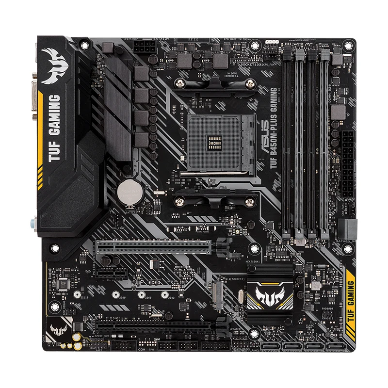 

ASUS TUF B450M-PLUS GAMING AMD B450 mATX Gaming Motherboard With Aura Sync RGB LED Lighting, DDR4 3466MHz Support 32Gbps M.2