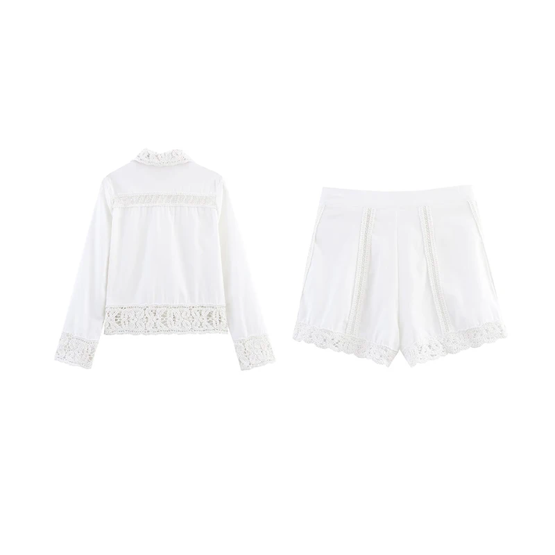 

Z 2025 Summer New Women's Hook Knitted Casual irt Polyester Fiber Long Sve Collar Button Closure Two-Piece Set