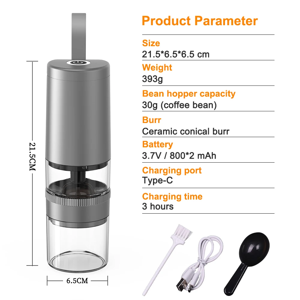 USB كهربائي ومع زر تشغيل/إيقاف سهل، ومطحنة حبوب القهوة ومطحنة التوابل للأعشاب والمكسرات ومطحنة القهوة المحمولة