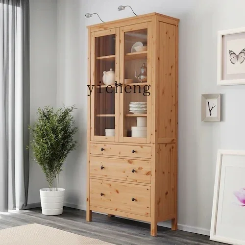 

Household Glass Door Three-Drawer Cabinet Living Room Display Study High-Grade Bookcase