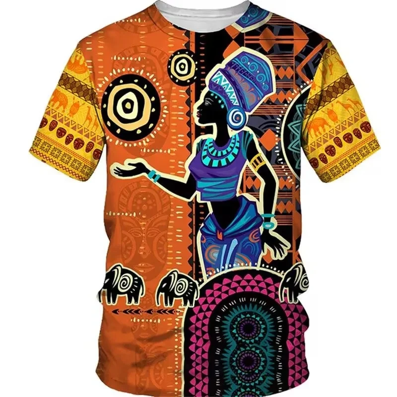 Estate Vintage Trend African Dance Pattern manica corta Daily Casual Fashion Sports Style comodo girocollo da uomo allentato T-s