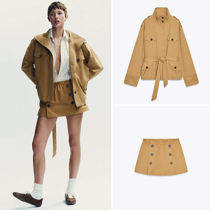 

Новое поступление, осенняя женская ветровка, тюнет, юбка со средней талией, комплект брюк, длина, повседневный европейский наряд Sle Faion