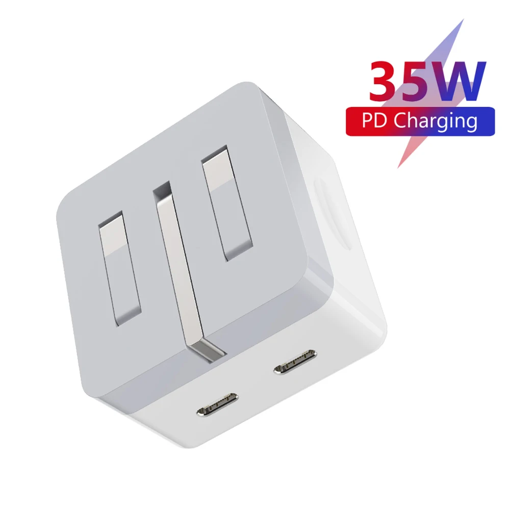 35W Dual USB C Port Fast Charger Foldable Type C Fast Wall Charger UK US EU Block For iPhone 14 Pro Max 12 13 iPad Power Adapter